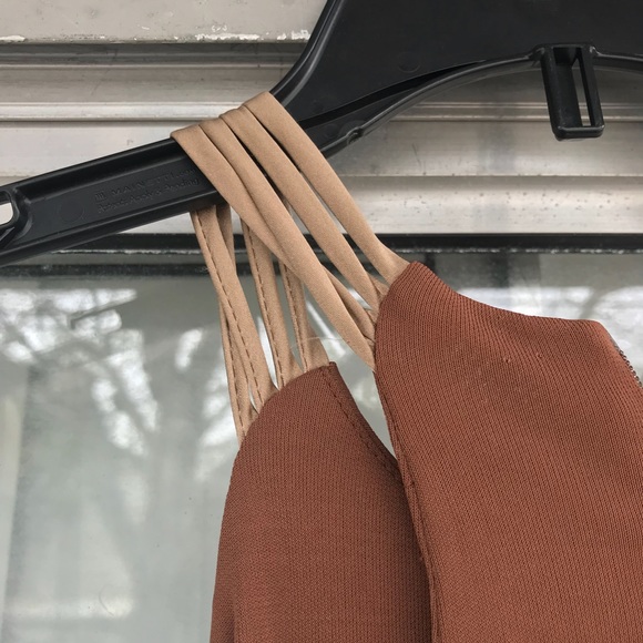 Bebe Cutout Plunge Neck Mocha Cocktail Dress S - Picture 3 of 8